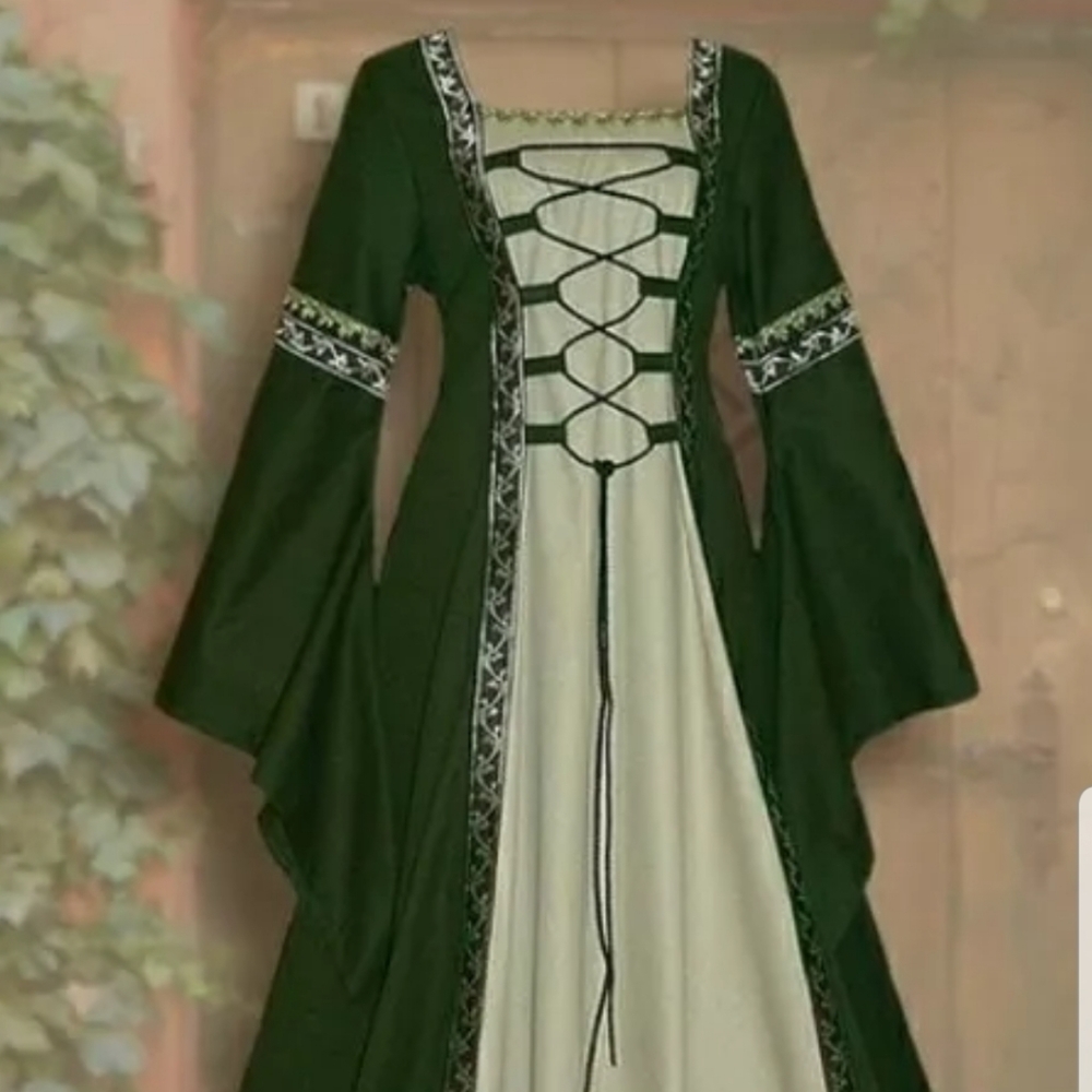 medieval renaissance floor length dress with cord